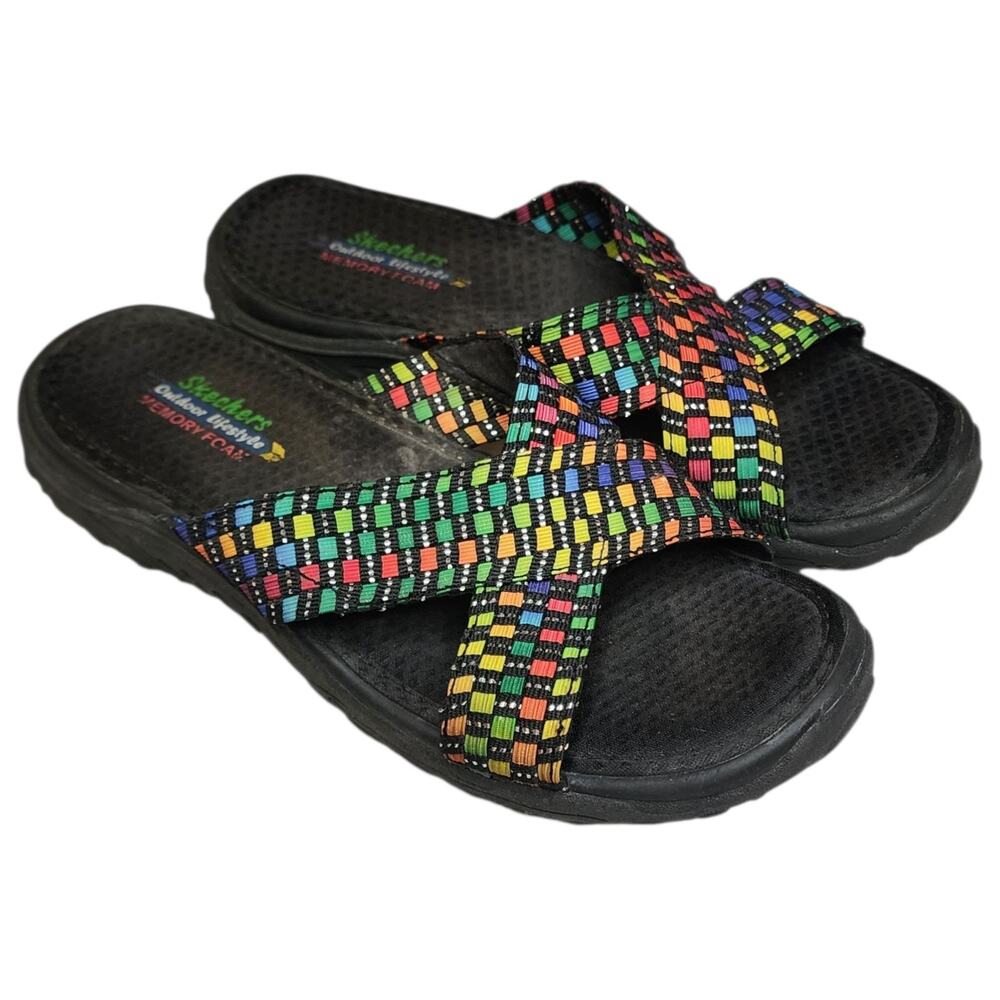 Skechers Women's Outdoor Lifestyle Sandals Size 8-8.5 Memory Foam Rastafarian